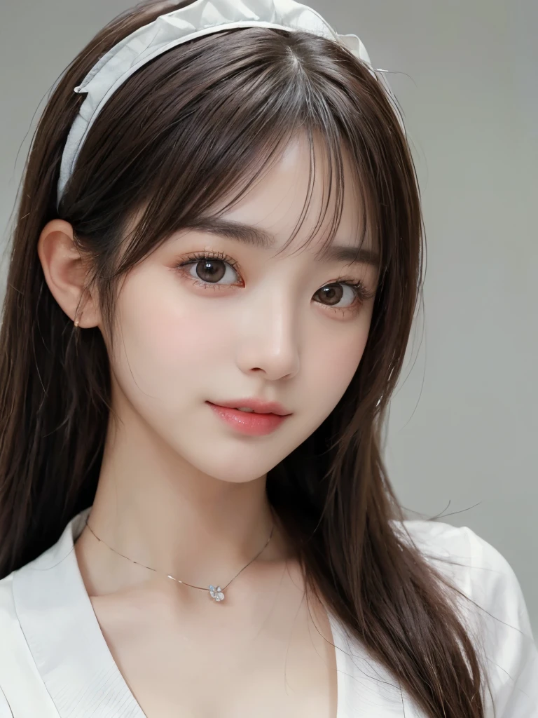 ((masterpiece: 1.3),8k, Realistic, RAW Photos, Highest quality: 1.4),whole body、 (One Girl), beautiful顔, (Realistic Face), (Brown long hair: 1.3), bangs,  Perfect dynamic composition,(High quality with attention to detail, Realistic depiction of eyes:1.3)、(((maid、maid服、Hairdress、White knee-high socks、Cleavage)))、 profile、２１talent、beauty、Well-formed face、Even out the eyes、Banditium Build、Balanced ratio、beautiful足、Fresh face、beautiful景色、beautifulヘアスタイル, (bangs), (smile), smile, Realistic eyes, Gloss, highlight, highlight in the Eyes, eyelash, 目の中のbeautifulディテール, (Realistic Skin), Shooting from the air、beautiful肌, Transparency、(beautiful)、 smile, teeth, Confused, charm, 超High resolution, Ultra-realistic, High resolution, Golden Ratio, clear eyes, Wet, Looking into the camera, ear, Shine, Long neck, double eyelid, Thin eyebrows、Big eyes, cheek, kind character, charm personality, kind, 圧倒的なcharm, bright personality