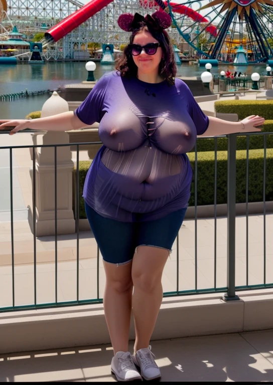 araffe woman posing for a picture, at california adventure, photo taken in 2 0 2 0, disneyland as backdrop, taken in 2022, photo from 2022, taken in the early 2020s, photograph taken in 2 0 2 0, Big, huge , no clothes, sexy, cute, no clothes, thick, bbw, chubby stomach, thick nipples, nipple piercings, large areola, hard nipples, piercing through shirt, busty, major cleavage, naked, ripping through top, spilling over sides, bra too tight, extra wide hips, fat bbw, showing off huge belly, fat stomach, fat bbw, big tummy, bare stomach, uncovered stomach, play with stomach, belly muffin top, belly hanging out of clothes, belly out, muffin top spilling over, no clothes, naked, big fat belly, belly fat spilling out, no clothes, NSFW, naked, thick ass, short, huge belly, fat and wide