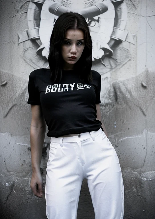 lara croft (Tomb Raider), Hair collected, black t-shirt, brown tactical pants. canon 5d brand, Low ISO, low exposure, high contrast. photorealism. Stunning beautiful young woman, pretty eyes, Long tan hair, White skin, (Part:0.5)