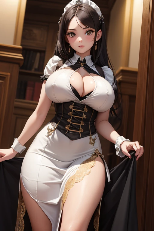 A girl with , with a white Steampunk style dress