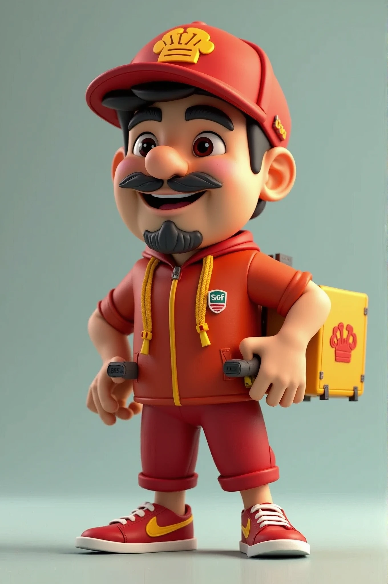 create a realistic 3d character, para o instagram do capitão delivery, who is a digital marketing specialist for burger restaurants