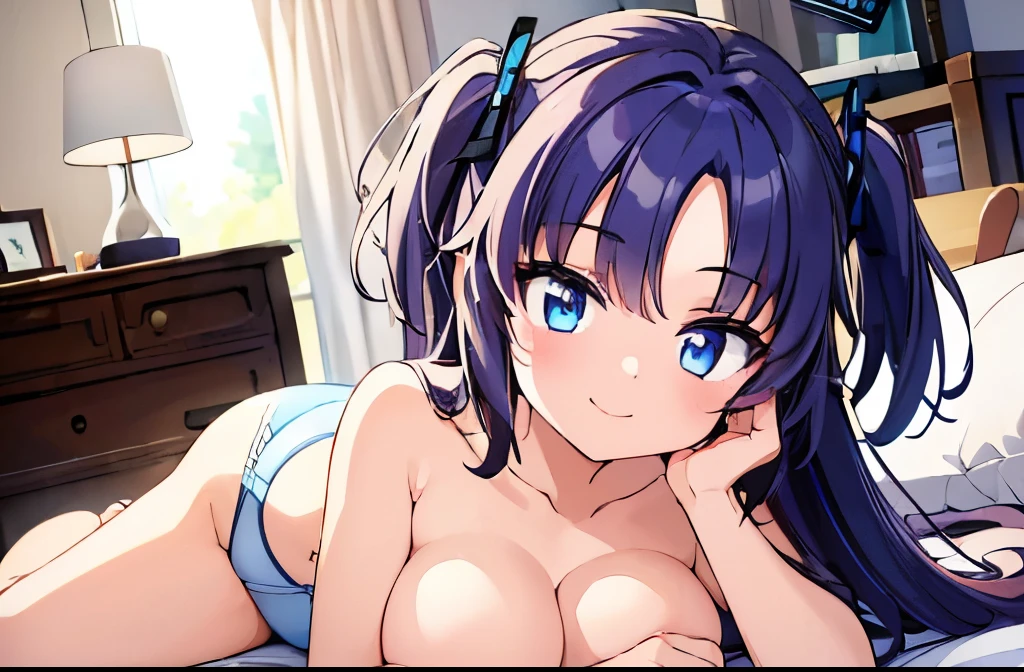 ((masterpiece)), ((best quality)), (ultra-detailed), on the bed, a cute girl, 1girl, solo, underwear00, ((beautiful eyes)), smile