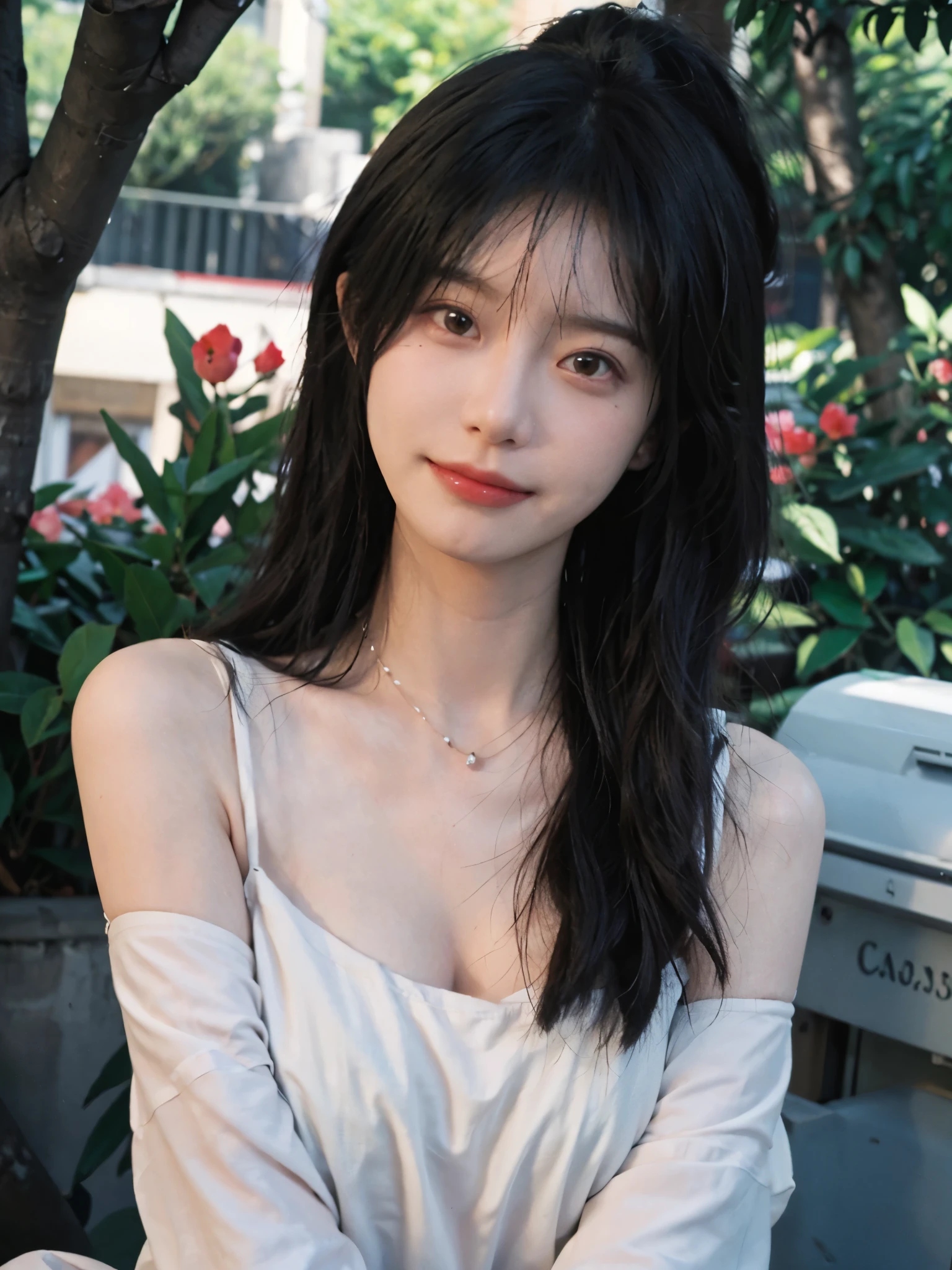 best qualtiy， Ultra-high resolution， （realisticlying：1.4），cute hairpin，Baoyu Girl，European style apartment，（flatchest：1.2） ，A pair of clear and moving peach blossom eyes,Royal Sister，sunshine on face，Big waves，（ln the forest：1.4），（choker necklace：1.2），（Fair skin：1.4），a sense of atmosphere，a beauty girl， ssmile，head straight-looking at viewer， closeup cleavage ，(Photorealistic:1.4),1girll,sexly,(Upper body:1.4),(Wet body),(:1.2)