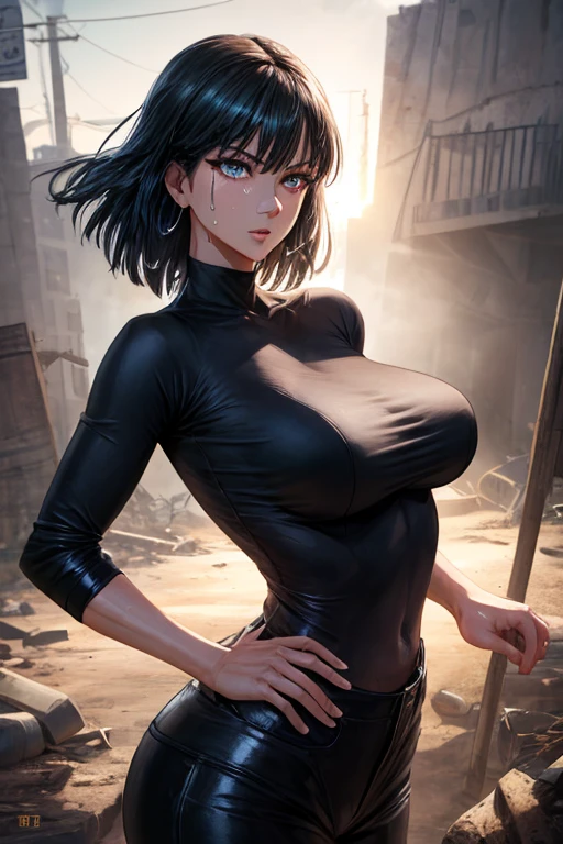 masterpiece, Highest quality, Unreal Engine, Super Resolution, Very detailed, Complex, colorful, Clear images, Sharp focus, Digital Blending,
Beautiful woman, Fubuki, alone, Mature Woman, 40 years old, Mature Woman, Perfect Eyes, Perfect Face, Ultra detailed hair, Ultra detailed face, Very detailedな唇, Large Breasts, Vivid expression, Healthy Body, Beautifully detailed sweat glands, Smooth skin texture, Carefully drawn,
(humidity:1.5), (Attractive face:1.2), (Beautiful Skin), Tight waist, (Big Breasts), (Sticky with sweat), Dynamic pose,
In the world of One Punch Man, Outdoor, wasteland, (Captivating look:1.2), View your audience, Cowboy Shot,