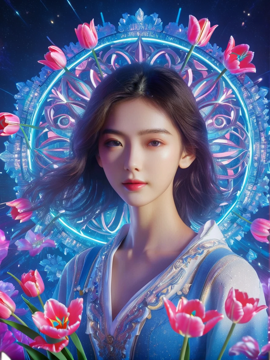 (3D,Mechanical feel,cute,ais-scrapyrd 1girl,tulip),(使用广角镜头拍摄whole body图像:1.9),(masterpiece:1.1),(Highest quality:1.1),(HDR:1.0),Ambient Light,Ultra high quality,(Ultra-detailed original illustrations),(1 Girl,whole body),(彩虹tulip花裙),(Slender thighs),(由tulip花朵制成的鞋子: 1.5),((Harajuku Fashion)),((Flowers with human eyes,Eye disease)),Double Exposure,Fusion of Fluid Abstract Art,Fault,(Original illustration composition),(Limited color blending,Extreme art style,Geometric artstyle), , Colorful neon lights,High-tech mechanical parts,Metal body,(详细的振金tulip花朵设计:1.9),Vibrant colors,动态发光tulip花朵,Reflective metal surface,Bright environment,Dynamic poses,Exquisite existence,Skills Improvement,Interlocking mechanical gears,Stylish design,motion blur effect,Detailed metal treatment,Sci-fi atmosphere,Streamlined aerodynamic shape,Laser scanning pattern,Holographic projection,LED light track,Beautiful and unforgettable,Advanced sensors,Complex algorithms,Ominous and mysterious atmosphere,Electric Spark,Shiny chrome,Propulsion systems of the future,(Best quality,8k,high resolution,masterpiece:1.2),Super detailed,(whole body:1.8), magazine photography,一个cute的女孩形象,Popular on social platforms,((Dopamineism)),(((Dopamine color matching))),Dopamine,(in the style of Y2K),Luo Erchun,3D古风,Oriental poetry and painting