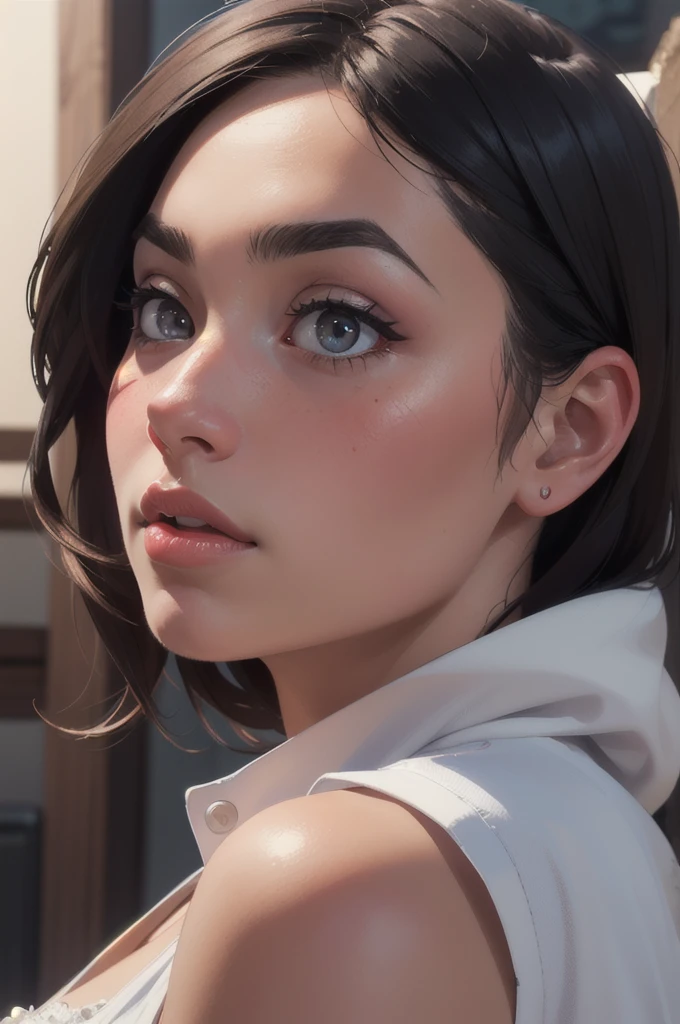 (8K, HDR, highres), ((((Photography, RAW photo, hyperrealism, masterpiece, best quality, ultra highres)))), (pin light, back light, backlighting, cinematic light), sharp focus:1. 4, (hyper detail, finely detailed), face close-up, close-up,, 1girl, Egg-shaped face with cat-like eyes, small and plump lips, straight and cute nose, slightly blushing cheekbones, thick eyebrows and long and pretty eyelashes.