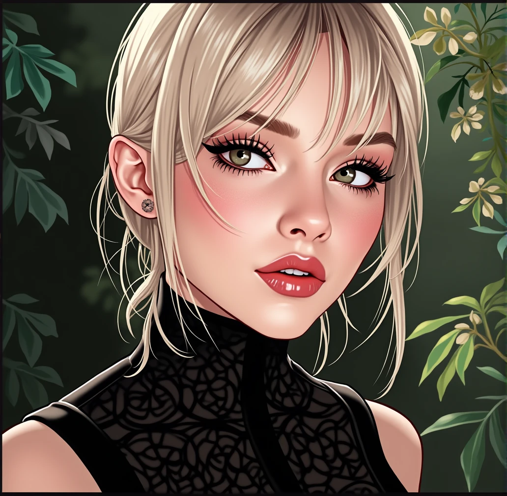 a black and white painting of a woman in a garden, beautiful detailed eyes, beautiful detailed lips, extremely detailed eyes and face, long eyelashes, portrait, photorealistic, high contrast, dramatic lighting, cinematic composition, intricate details, chiaroscuro, moody atmosphere, striking shadows, emotive expression