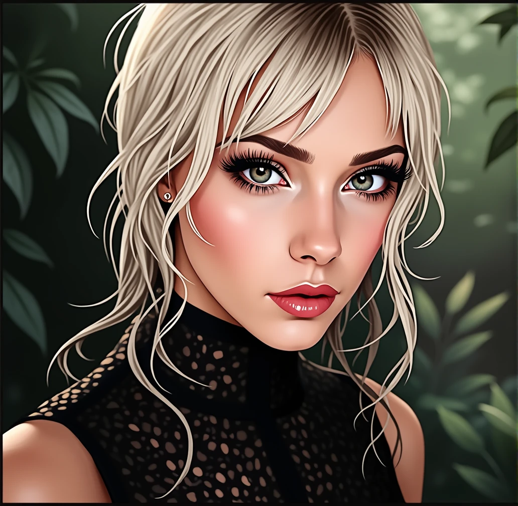 a black and white painting of a woman in a garden, beautiful detailed eyes, beautiful detailed lips, extremely detailed eyes and face, long eyelashes, portrait, photorealistic, high contrast, dramatic lighting, cinematic composition, intricate details, chiaroscuro, moody atmosphere, striking shadows, emotive expression