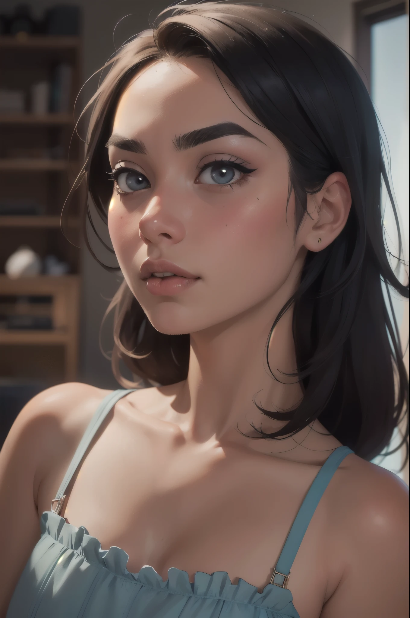 (8K, HDR, highres), ((((Photography, RAW photo, hyperrealism, masterpiece, best quality, ultra highres)))), (pin light, back light, backlighting, cinematic light), sharp focus:1. 4, (hyper detail, finely detailed), face close-up, close-up,, 1girl, Egg-shaped face with cat-like eyes, small and plump lips, straight and cute nose, slightly blushing cheekbones, thick eyebrows and long and pretty eyelashes.