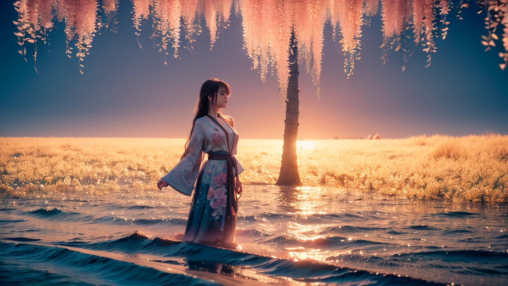 PS, female profile full body, chest, flowers, ocean wave, swirling willow tree
3d digital art collage, sunset gradient palette, fog
multilevel world
glitch
psychedelic trance, high detail