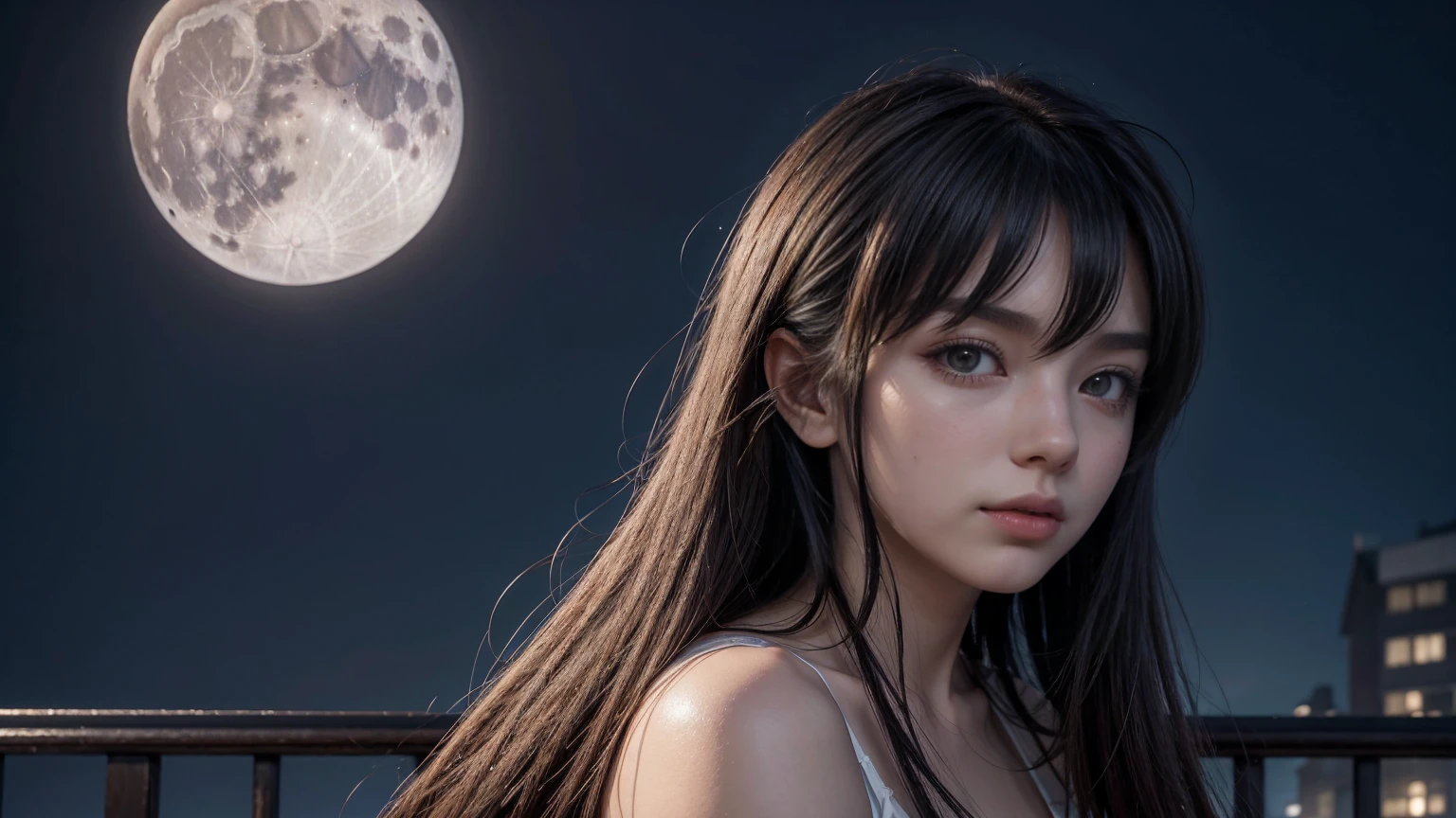 Experience a range of styles and variations in this stylistic rendering of a girl with the same charm and elegance as Rias Gremori from High School DxD, lost in thought while looking out at the mesmerizing moon. Choose your preferred render type and be amazed!