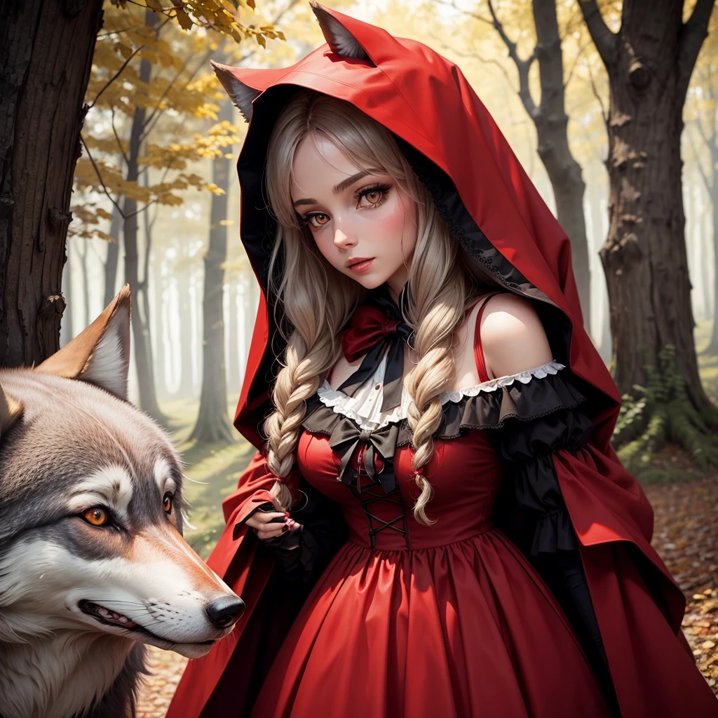 a young blonde woman, 18 years old, beautiful detailed eyes, beautiful detailed lips, extremely detailed face, long eyelashes, blonde hair, slutty red riding hood outfit, in panic, trying to flee, grandma's cottage, tentacle beast, tentacles inside cottage, (best quality,4k,8k,highres,masterpiece:1.2),ultra-detailed,(realistic,photorealistic,photo-realistic:1.37),horror,dark fantasy,dramatic lighting,moody atmosphere,vivid colors,rich texture
