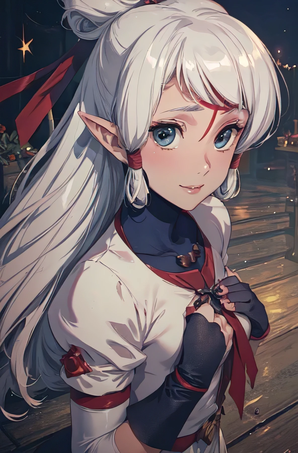 Paya, (masterpiece:1.1), (best quality:1.1), 1girl, Real light and shadow, anime face, 4k, 8k, wallpaper,epic, detail texture, Paya, elf ears, pointy ears, White hair, (blue eyes:1.5), ((((white hair:1.35, long hair)))),intricate eyes,beautiful detailed eyes, (symmetrical eyes,big eyes:1.5,(((lustrous skin:1.5,bright skin: 1.5,skin tanned,shiny skin,very shiny skin,shiny body,plastic glitter skin,exaggerated shiny skin,illuminated skin))),(detailed body,(detailed face)), cute, erotic,boots,necktie,uniform,knee boots,white pantyhose,military uniform,black footwear,red necktie,pencil skirt,white shirt,high ponytail, (Beautiful, small Breasts:1.2), natural breasts, best quality, masterpiece, very aesthetic, dress, jewelry, flower, wedding dress, veil, necklace, elbow gloves, smile, looking at viewer, (dynamic pose:1.0),happy,smile,(centered,scale to fit dimensions,Rule of thirds), highres,sharp focus,(ultra detailed,extremely detailed),(photorealistic artwork:1.37),(extremely detailed CG unity 8k wallpaper),(((vibrant colors,vibrant theme))),(intricate),(masterpiece),(best quality),
