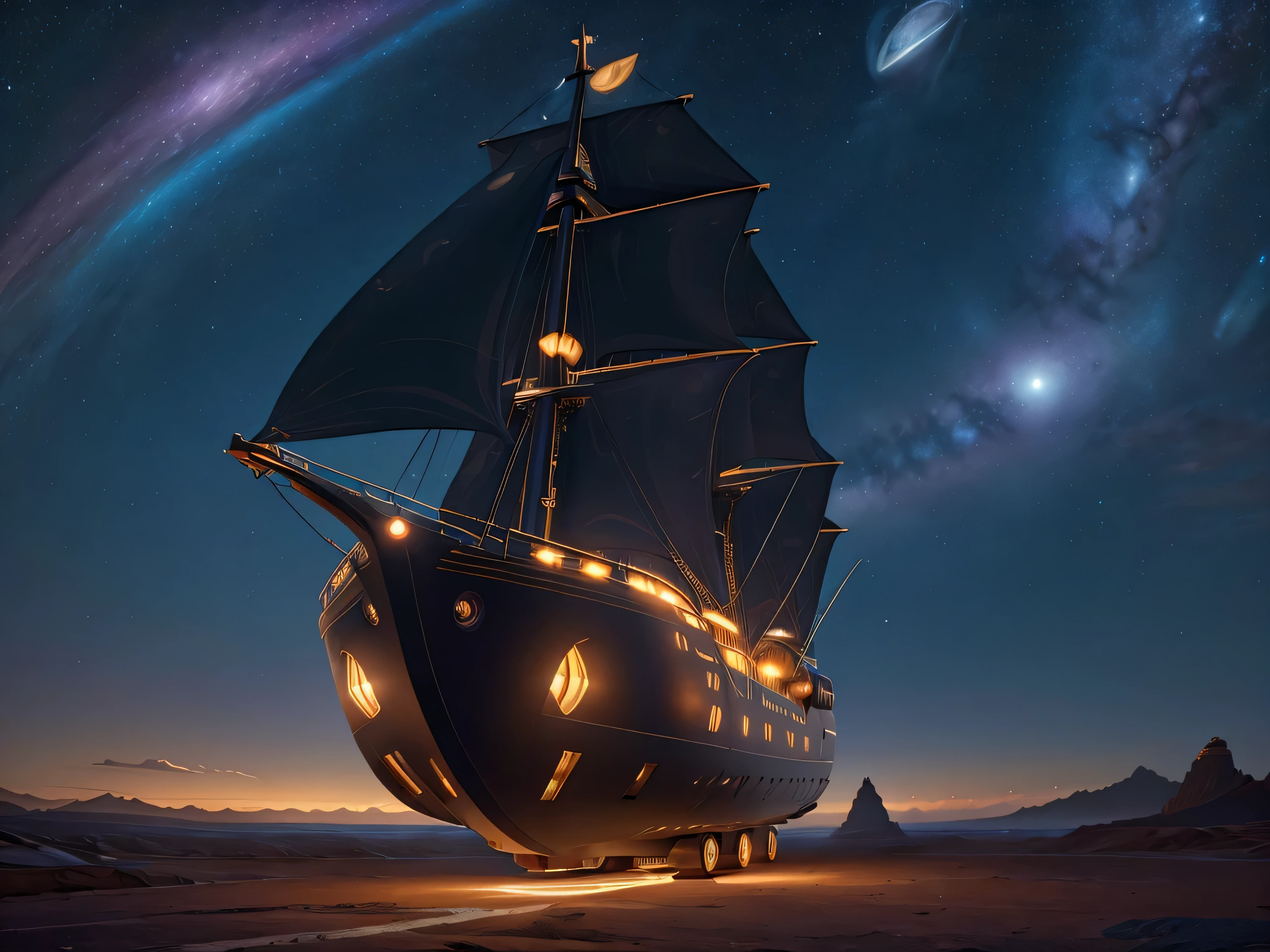 An ornate divine void voyager stands in stark contrast against the dark, high-definition render of a neon-lit cityscape. This image, a hyper-realistic photograph, captures the voyager in exquisite detail: shimmering metallic armor adorned with intricate celestial symbols, a cloak billowing in the artificial wind, and eyes that seem to pierce through the darkness. The image's realistic rendering and vibrant colors make it feel like the voyager might step out of the frame at any moment.