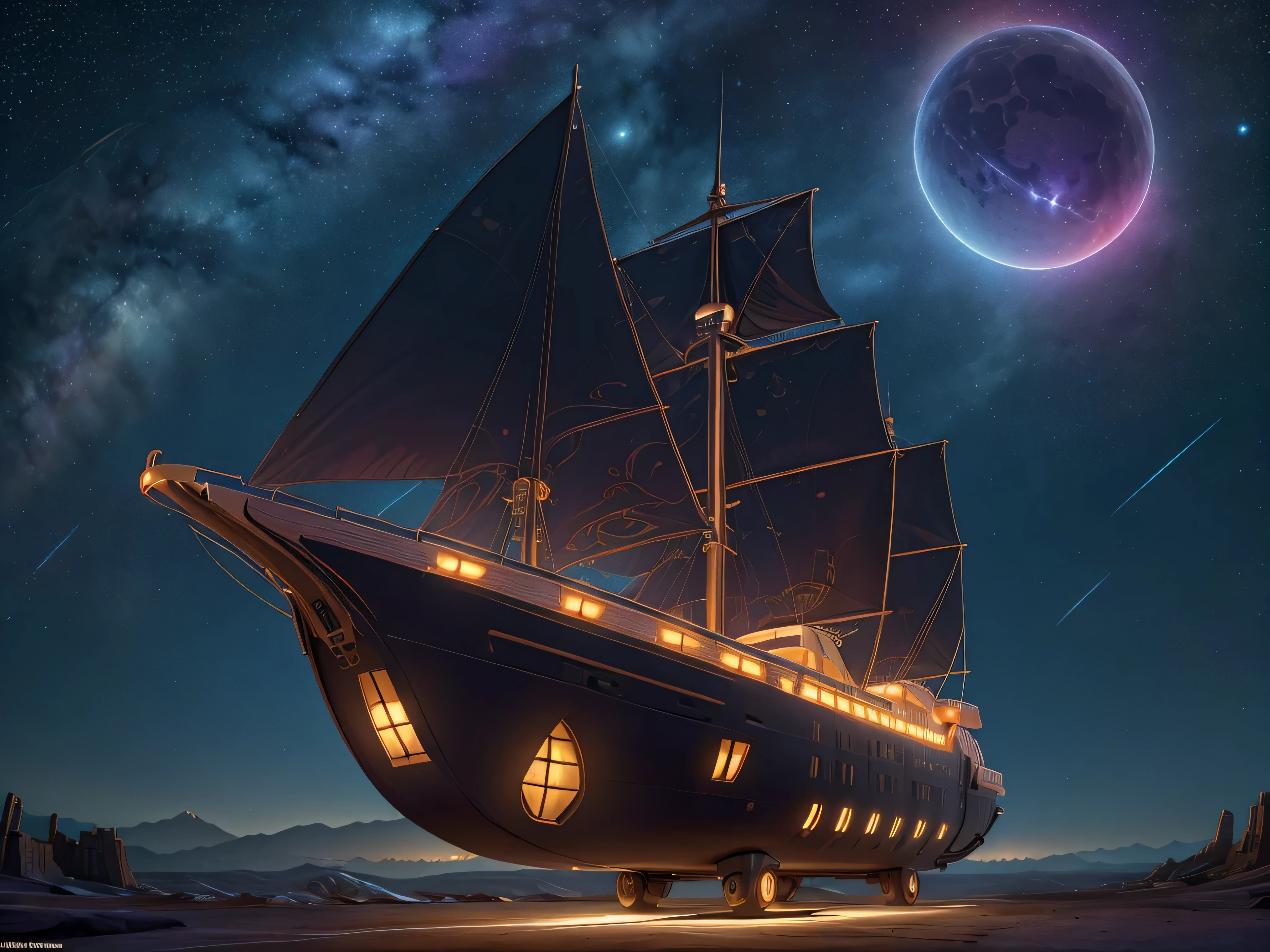 An ornate divine void voyager stands in stark contrast against the dark, high-definition render of a neon-lit cityscape. This image, a hyper-realistic photograph, captures the voyager in exquisite detail: shimmering metallic armor adorned with intricate celestial symbols, a cloak billowing in the artificial wind, and eyes that seem to pierce through the darkness. The image's realistic rendering and vibrant colors make it feel like the voyager might step out of the frame at any moment.