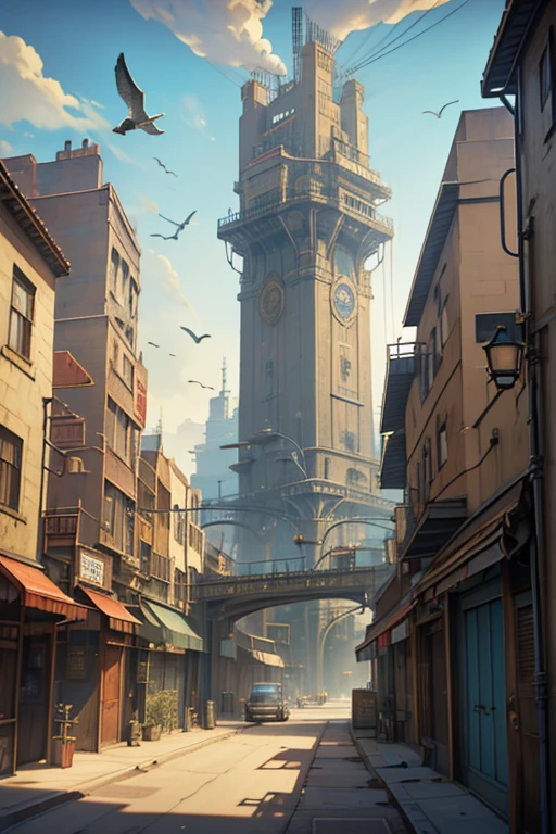 Industrial city, Walling, steampunk. There is an inn, Residential area, ((airship)) In the sky, city gate, Rusty and heavy, cigarette, cigarette突, factory, gear, mechanical, tall building, tower, The power of steam, Steam pipe, Street lamp, (Bird&#39;s Eye View), (at night, Starry Sky), (Heavy Rain), (intersection), (Cinema Lighting:0.8, Super Detail, bloom)