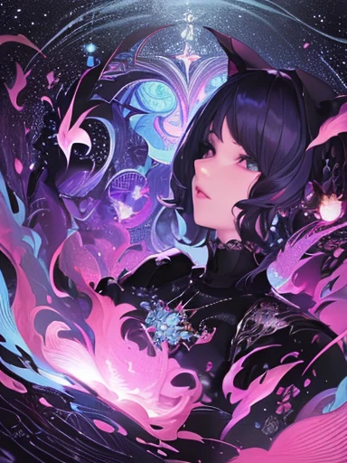 Butterfly motif、black and platinum tone、Vibrant colors、((​masterpiece)))、(((top-quality)))、((ultra-detailliert))、(A hyper-realistic)、(highly detailed CGillustration）、Official art、Prague at the beginning of the 20th century、Decadent、Madame Papillon、Cool Beauty、Masquerade、refinement、Elegance、Gorgeous、Masks that cover most of the face、Colorful and detailed mask design、matchless beauty、Fans、gorgeous dress、jewely、Female Solo、Perfect Angle、perfect-composition、full body Esbian