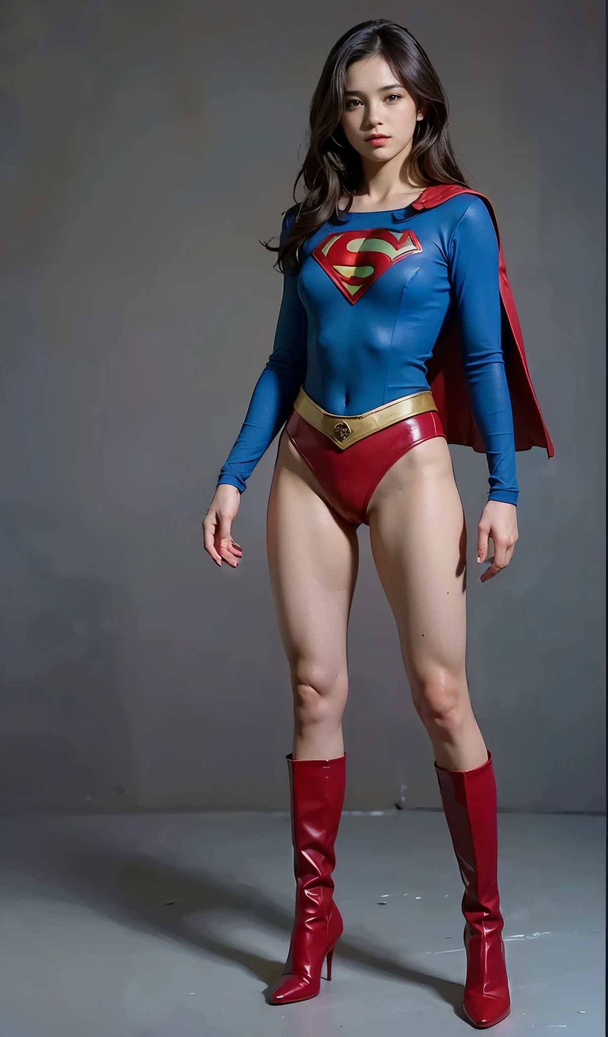No background、(((Beautiful legs in black tights.)))、(((Legally express the beauty of your smile)))、((((Make the most of your original images)))、(((Supergirl Costume)))、(((Beautiful boyish short hairstyle)))、(((suffering)))、(((Please wear black tights....、Wear red boots)))、((Best image quality、8k))、((Highest quality、8k、masterpiece:1.3))、(((Preserve background )))、Sharp focus:1.2、Beautiful woman with perfect figure:1.4、Slim Abs:1.2、Wet body:1.5、Highly detailed face and skin texture、8k