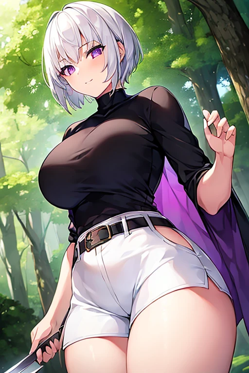 masterpiece, best quality, 1 girl, solo,large breasts, dark green eyes, swept bangs, purple hair, messy hair, Autumn Forest, cute and colorful magical girl outfit featuring a frilly dress with puffy layers skirt, (brilliant colors magical girl:1.3), (cloth pieces:1.1), (torn clothes:1.5), (tears:1.2), sad, nipples, skirt lift, torn panties, nsfw