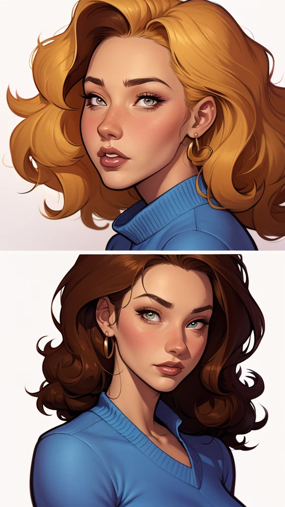 White background a close up of a cartoon of a man and a woman, digital cartoon painting art, cartoon digital painting, western comic art, cartoon artwork style, cartoon artworkstyle, por Jason Chan, por Ryan Yee, cartoon artwork, western comic style, cartoon concept art, cartoon style illustration, oldwest, detailed fanartClose up of a woman with long hair and a sweater, curly brown hair, beautiful model, high-quality portrait, medium portrait soft light, looks like young liv tyler, colorized portrait, beautiful woman, curly blonde hair | d & d, beautiful portrait lighting, a beautiful young woman, very beautiful model, 50mm portrait, medium - long curly brown hair