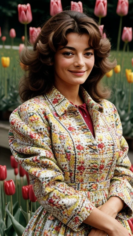 Anouk Aimée wearing clothes with sexy stickers and smiling