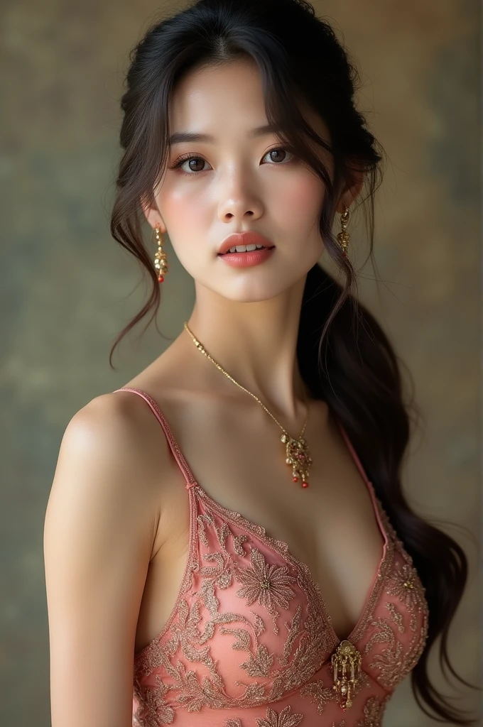 Girl in kebaya bali, (full body: 1.1), ((eract nipples)), detailed breast, background pure bali, detail ornament