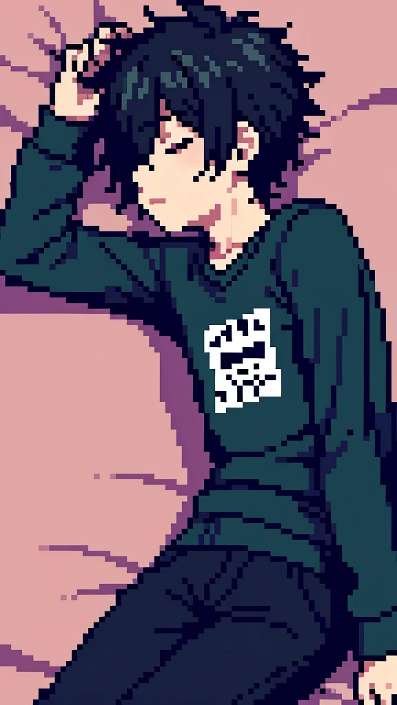 a lonely emo boy sleeping on bed