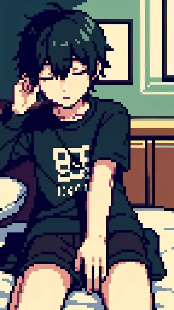 a lonely emo boy sleeping on bed