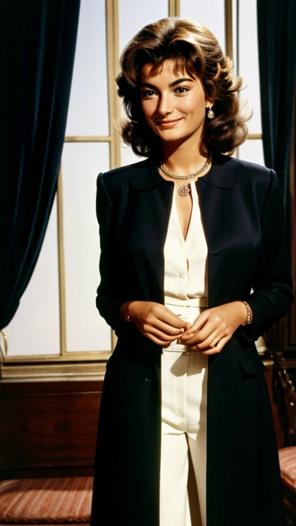 Anouk Aimée in evening clothes and smiling