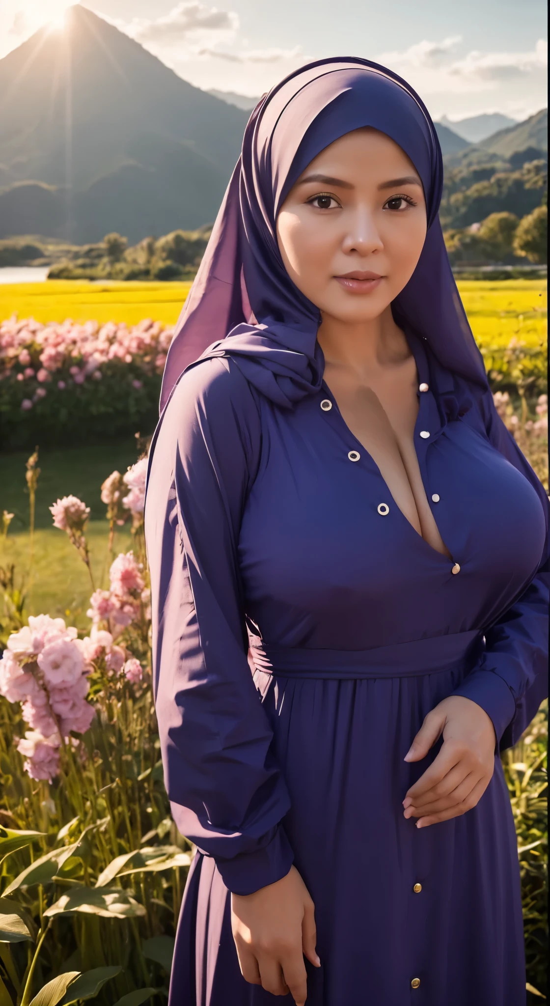 50 years Old, Hijab Indonesian mature woman, Big Tits : 66.9, Gamis, Breast out from her clothes : 1.9, at doctor office, Dark light, at Nighttime