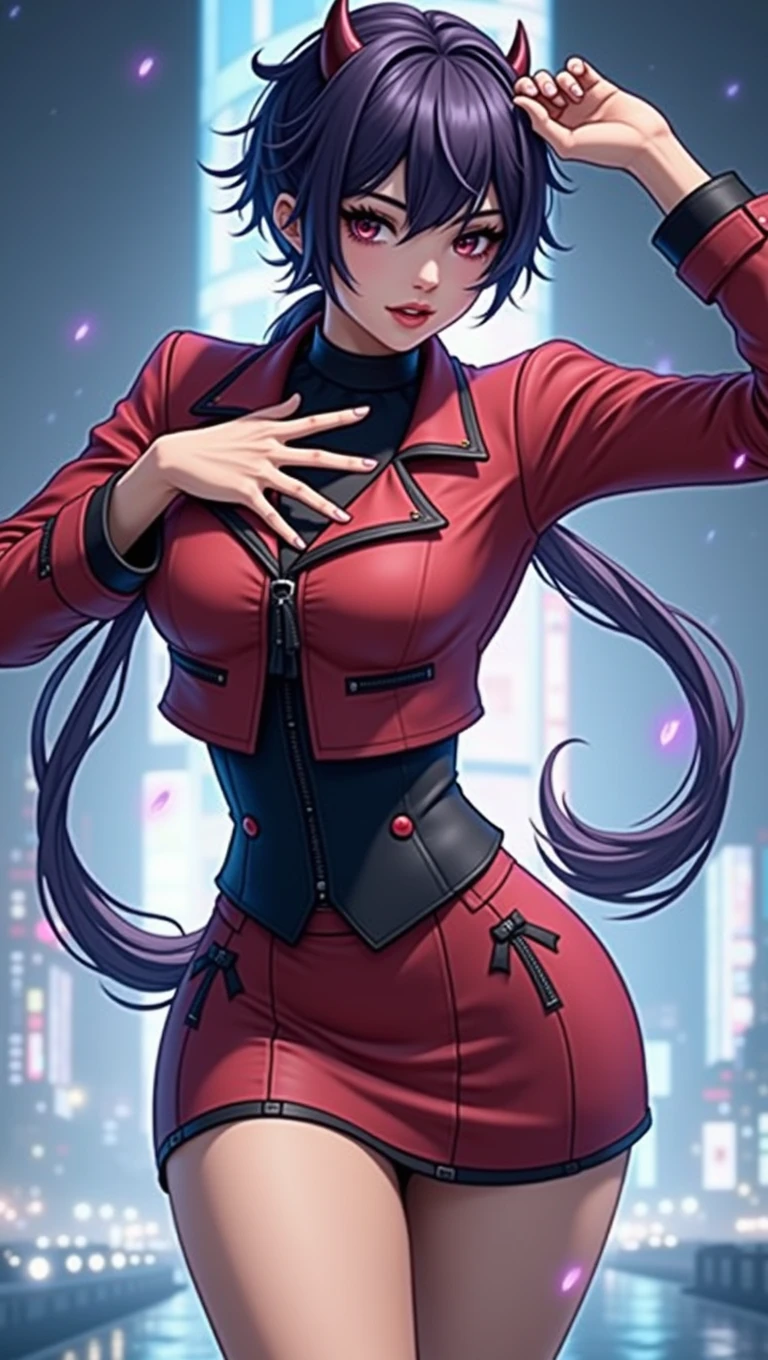 (at night), alone, in a video game scene a background of a beautiful city during the day raining, standing at attention, purple hair, lightning behind her, lightning coming out of her hand ((purple hair)), 1 girl, alone, 20 years old, young woman, perfect hands, beautiful and perfect fingers, long beautiful legs, perfect legs, beautiful body, beautiful nose, beautiful character design, perfect face, look at the viewer with a serious gesture and in a standing position attack (focusing on his face), closed mouth, Light_Smile, official art, extremely detailed CG unity 8k wallpaper, perfect lighting, bright and colorful front lighting, glowing skin (masterpiece: 1.0), (best_quality: 1.0), resolution ultra high, 4K, ultra detailed photography, 8K, HDR, high resolution, nonsense: 1.2, Kodak portra 400, film grain, blurred background, bokeh: 1.2, lens flare, (vibrant_color:1.2), professional photography, (beautiful_face : 1.5), (narrow waist),
