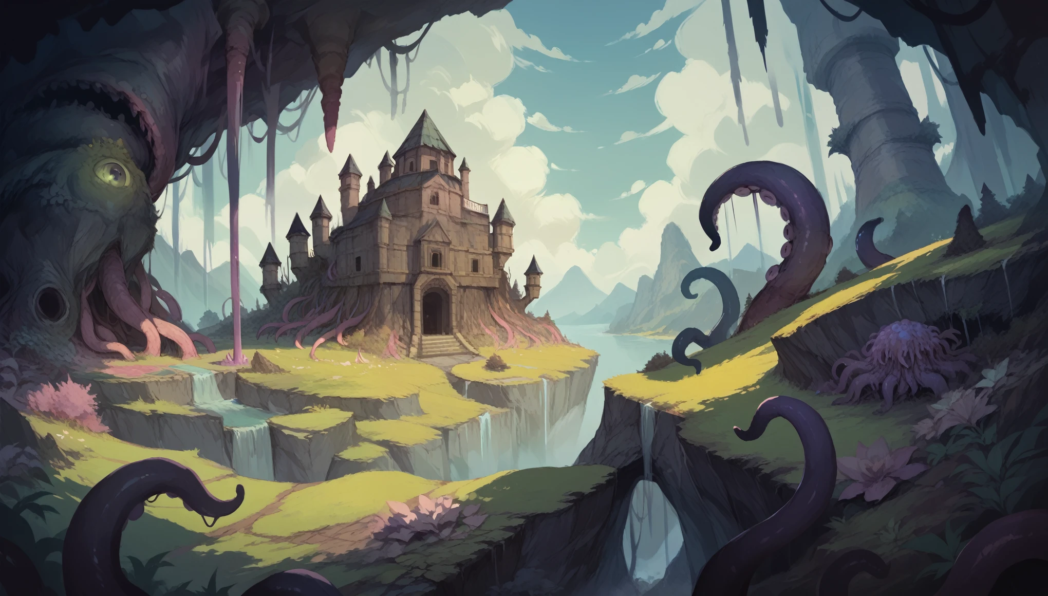 Solo, score_9,score_8_up,score_7_up, scenery, an eldritch horror landscape, love craft inspired, tentacles everywhere 