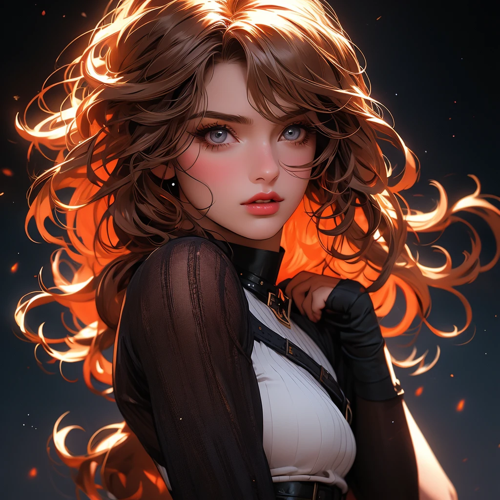 1girl, striped thigh-highs, red and white striped stockings, shorts, black crop top tucked into shorts, belt, long curly hair, beautiful detailed eyes, beautiful detailed lips, extremely detailed face, longeyelashes, medium bust, nipples covered, studio lighting, highly detailed, cinematic lighting, photorealistic, realistic skin texture, dynamic pose, intricate details, warm color palette, glowing skin, hyper detailed, vibrant colors, award winning photography, ethereal, elegant, alluring, portrait