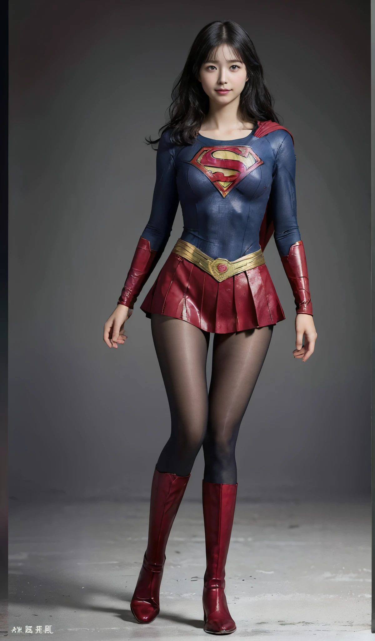 No background、(((Beautiful legs in black tights.)))、(((Legally express the beauty of your smile)))、((((Make the most of your original images)))、(((Supergirl Costume)))、(((Beautiful boyish short hairstyle)))、(((suffering)))、(((Please wear black tights....、Wear red boots)))、((Best image quality、8k))、((Highest quality、8k、masterpiece:1.3))、(((Preserve background )))、Sharp focus:1.2、Beautiful woman with perfect figure:1.4、Slim Abs:1.2、Wet body:1.5、Highly detailed face and skin texture、8k