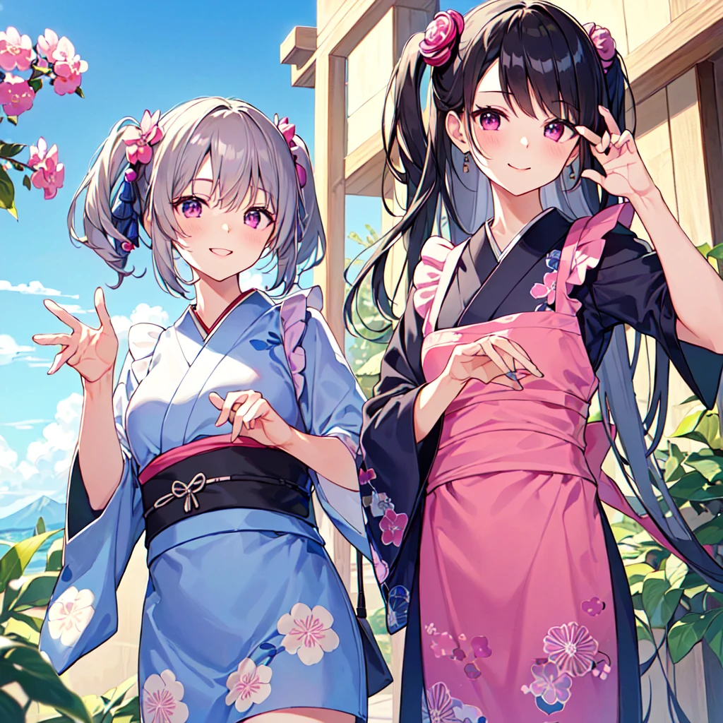 (masterpiece,Highest quality,Ultra-high resolution),Japanese women, (((Two very beautiful people))), cute、Look at the photographer、 ((Beautiful low ponytail)), とってもcute顔, Glossy Lips, Double eyelids on both eyes,Natural smile、 Natural Makeup, Long eyelashes, Shiny and smooth hair、Center image, Perfect limbs, Perfect Anatomy,(((China dress)))、(((Looking Back)),Wet with sweat,