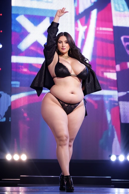 4k, 1 bunny girl mature, japanese, 45 years old, nsfw, looking at viewer, Photorealistic, full body, arm behind back, Obese, Plump, bombshell, Enormous Breasts, Sagging breasts, gigantic breasts, puffy nipple, miky dark areola, large areola, Pubic hair, Overweight Body, Bulky legs, Wide waist, Flabby, Postpartum, pink twintail, shibuya ganguro, yamanba make up, purple Playboy bunny, areolas slip from costume, necklace, in crowd bunnygirl contest