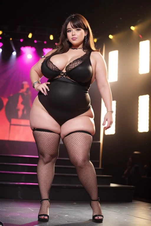 Sexy bbw french woman standing in the middle of the stage and posing full body