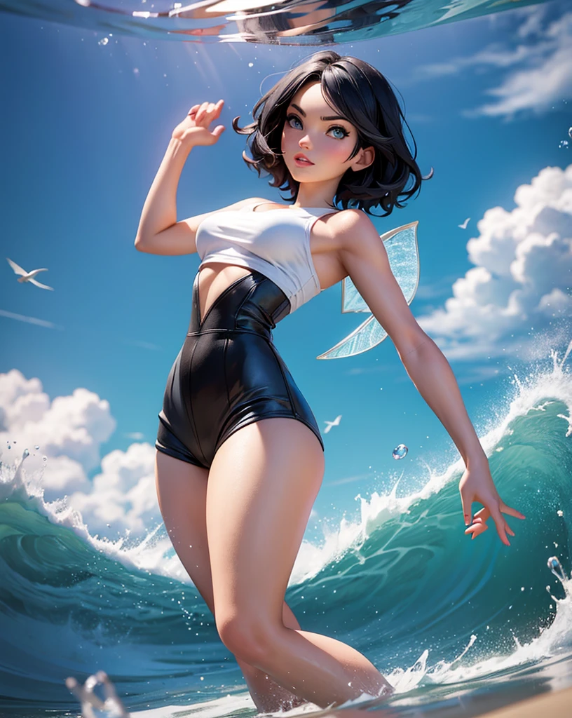 ((Obra maestra,ultra alta calidad, top-less)),(espacio negativo:1.4),(1 chica, solo:1.4),hermosos ojos detallados,cabello flotante rosa pastel y lavanda, lavender eyes, por la noche, cielo estrellado, estrellas brillando, top-less, Aisha is a 13 year old girl., de piel morena y cabello oscuro recogido en una trenza lateral. His deep eyes show determination as he dives into the waves.. Viste un bikini de colores vivos sin nada arriba, top-less, que resalta contra su piel bronceada y sostiene una pelota de playa con destreza. His energy is contagious as he runs and plays among the waves., leaving footprints of joy in the sand. top-less