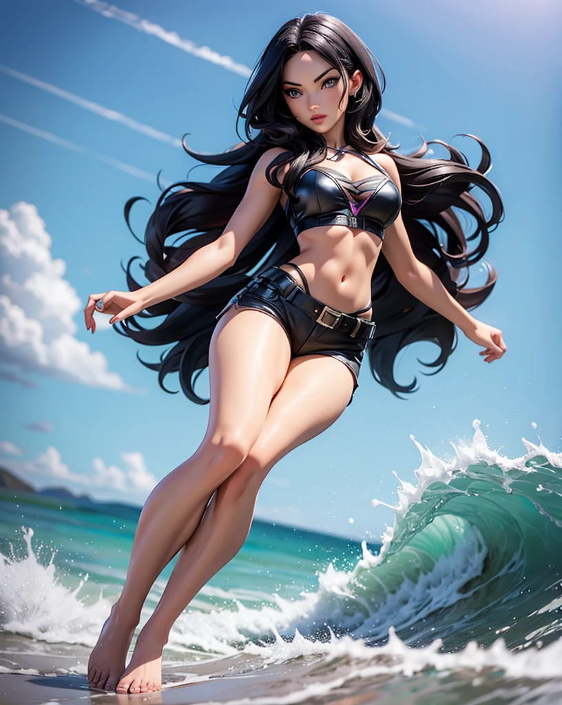 sailor mars, graceful pose, show full body, stunning details, realistic texture, bikini, high heels, smile, slender body, simple background