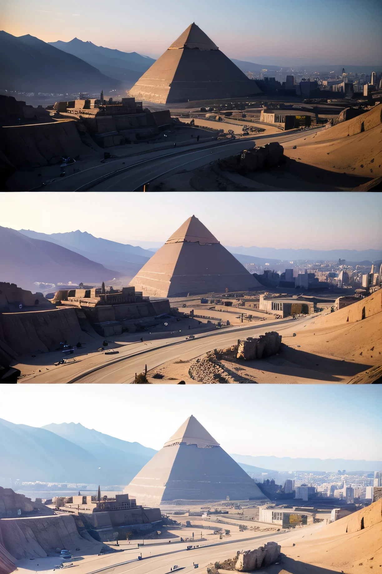 ((best qualityer)), , (detailded), the three pyramids seen from a medium distance
