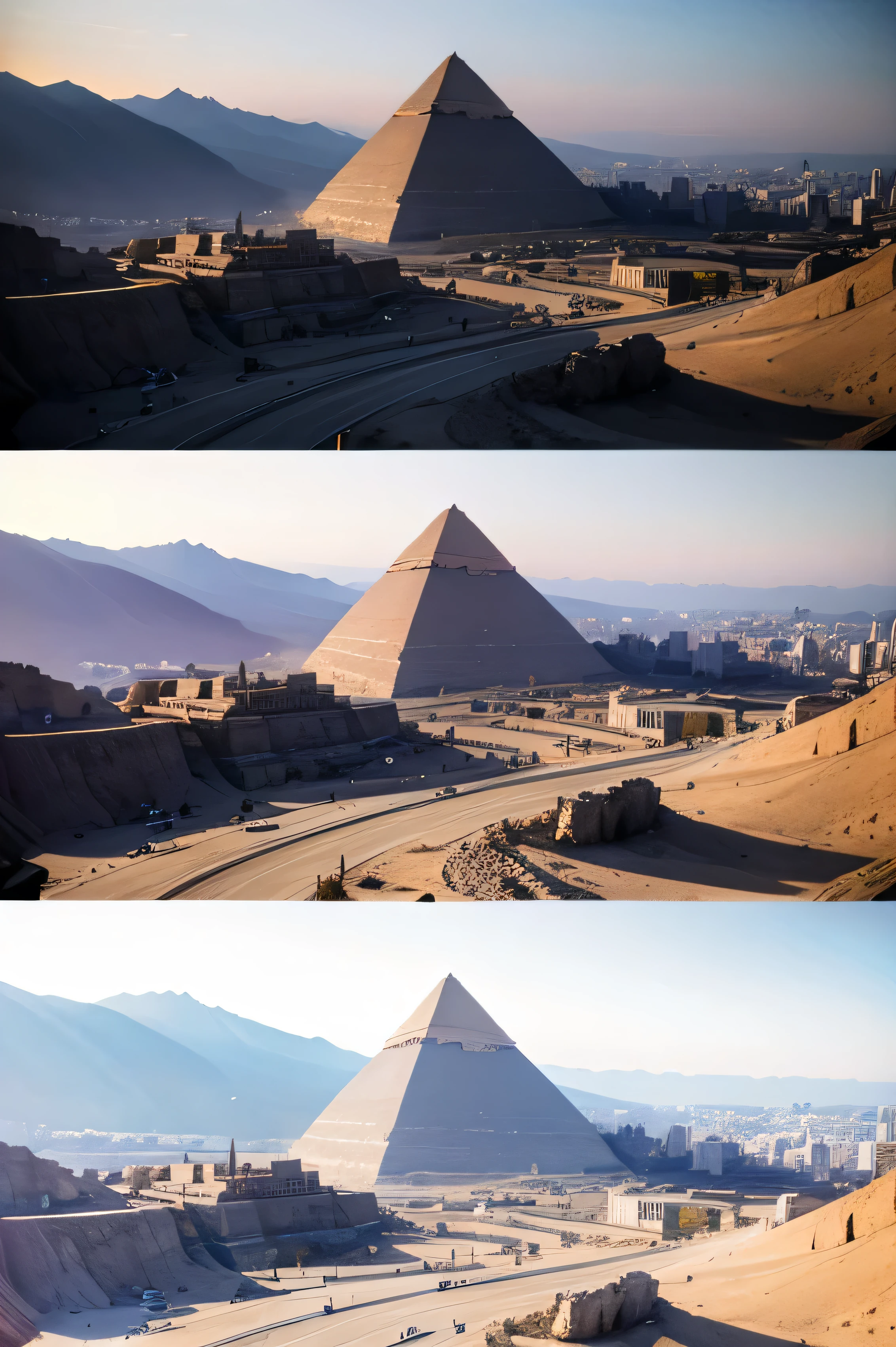 ((best qualityer)), , (detailded), the three pyramids seen from a medium distance