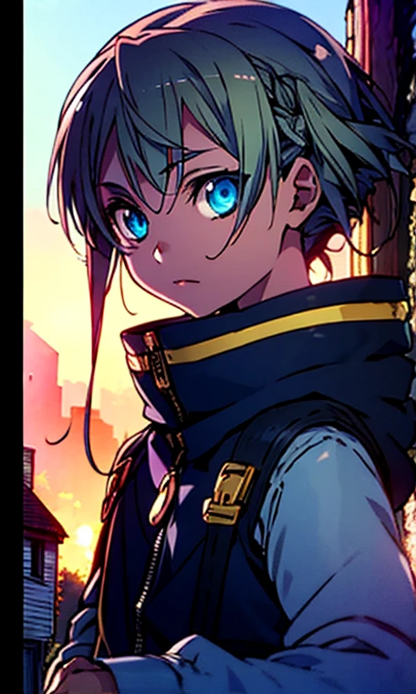 An 11-year-old boy with golden hair, Center-parted hairstyle, a cunning gaze, a slender figure, a fantasy-realistic style blue sleeveless vest with a hood, a yellow-green undershirt, blue jeans, Within a medieval town of fantasy style, this character embodies a finely crafted child with a fantasy-realistic style in anime style, characterized by an exquisite and mature manga illustration art style, full body character drawing, high definition, best quality, highres, ultra-detailed, ultra-fine painting, extremely delicate, professional, anatomically correct, symmetrical face, extremely detailed eyes and face, high quality eyes, creativity, RAW photo, UHD, 8k, Natural light, cinematic lighting, masterpiece-anatomy-perfect, masterpiece:1.5