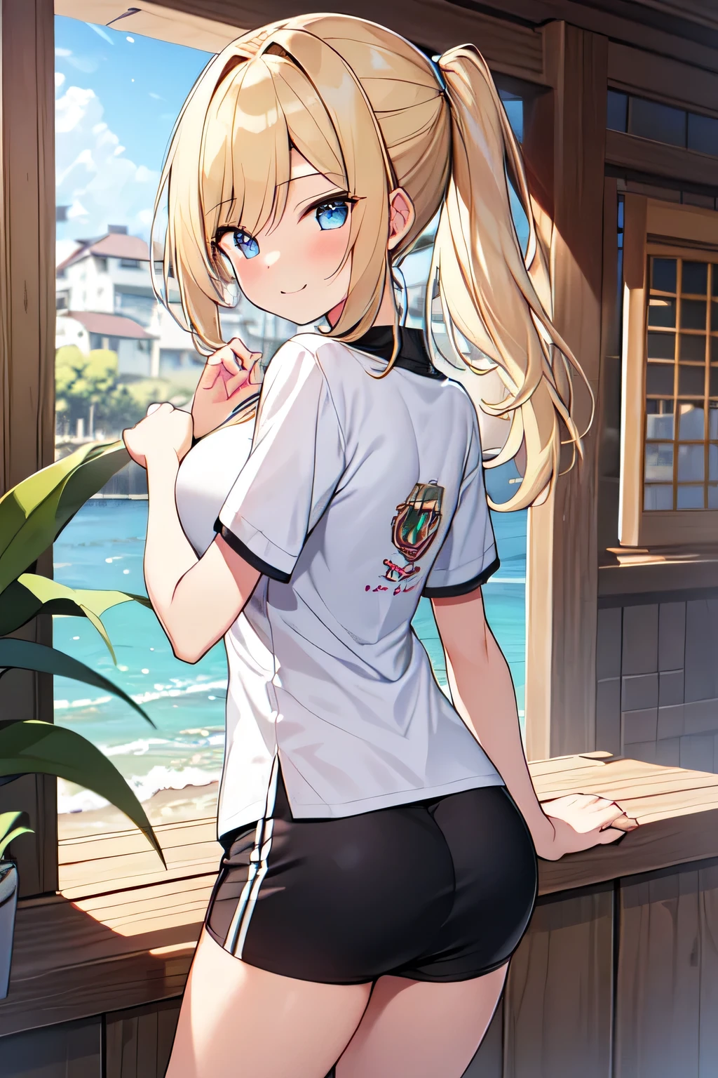 masterpiece,(High-quality depth maps:1.1), Highest quality, Very detailed,unity 8k wallpaper,crISp,(change:1.2),(Beautiful Eyes), ((cute)), cute, (Lovely), ((sexly)), (device),
(Ultra-detailed), (Best illustrations), (Best Shadow),whole body,A girl in a mini skirt being interviewed in the park.bionde、Short sleeve T-shirt with half sleeves and buttons Alphabet print、ultra-ISetaileIS,(masterpiece:1.2) , (Highest quality:1.2) , (ultra-ISetaileIS:1.4), 2.5D,extremely ISetaileIS,アニメ,girl,blonIS hair,siISe ponytail,BREAK,reIS eyes,BREAK,Beach,比基尼,(Ass Focus:1.2),smile,:IS,leaning forwarIS