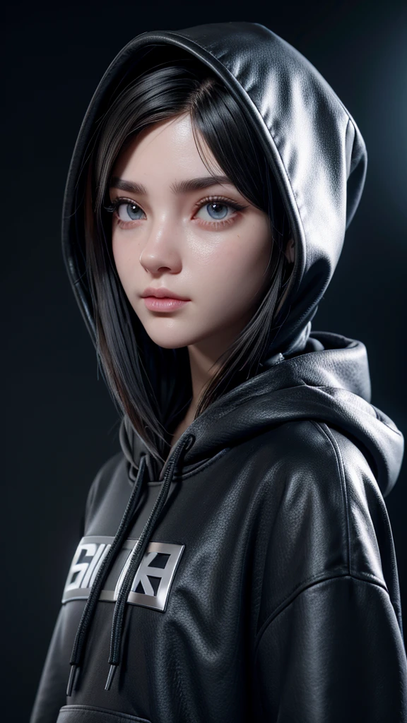 3D girl in a black hoodie with the hood up,cyberpunk mask, with a hacker look gazing forward, dynamic lighting, blurred background,semi realista, extremely detailed face, beautiful detailed eyes, beautiful detailed lips, long eyelashes, highly detailed, 8k, professional, photo-realistic, intricate, cinematic lighting, dramatic shadows, vibrant colors, cinematic composition,mascar