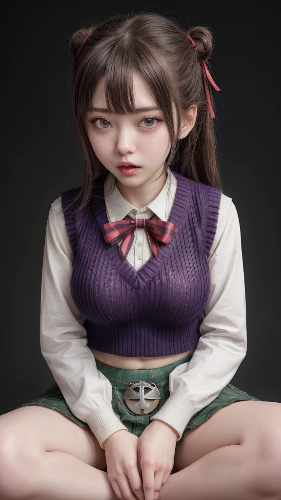 1girl, solo, portrait, simple background, dark theme, makeup, blush, detailed eyes, midriff, (abs:1.1), underboob, cleavage, sharp focus,, fake breasts,, bokeh, microscopic, transparent background, Sitting down with legs crossed, shredded, upper body, (villain pose), (69), (joyous), (((kilt))), virtual youtuber artist, watson amana, yu-ga-oh genshin impact, zzzzmao no tsueha, zipper pull tabard, zoom layer, zunusoku nakano mikuji, yellow pupils, yellow theme, zuzi yanagi kagura, zizumiya konata tsuyuuri zukeriiyouko vocaloid, ziroromo rinzoromori, zombie mogami tensei shitara shoujo toki revadance, zurui vtubercraft medium, zombie mogamoto vocaloid, zipper pull tabard, lips, looking at viewer, neck ribbon, open mouth, parted bangs, purple sweater vest, red ribbon, rebecca zurui project sekai, revision, (ribbed sweater vest:1.29), sidelocks hentaki himawari's school uniform, smiley face meme attire, solo focus, starry hair ornamentals, sweatdrop, swept bangles, tassel, tsurime, white background 