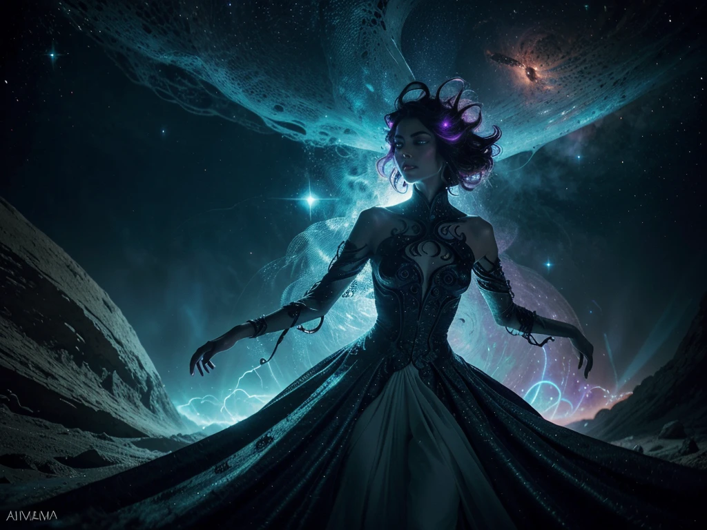 In the depths of space, a mesmerizing eldritch nebula drifter emerges, its ethereal form swirling with vibrant hues of cosmic energy. This mysterious being, with tendrils that seem to reach out into the void, is captured in a stunning high fashion photograph that exudes luxury and otherworldly beauty. The intricately detailed image showcases the richness of colors and textures, expertly highlighting the interplay of light and shadow to create a truly breathtaking visual experience.