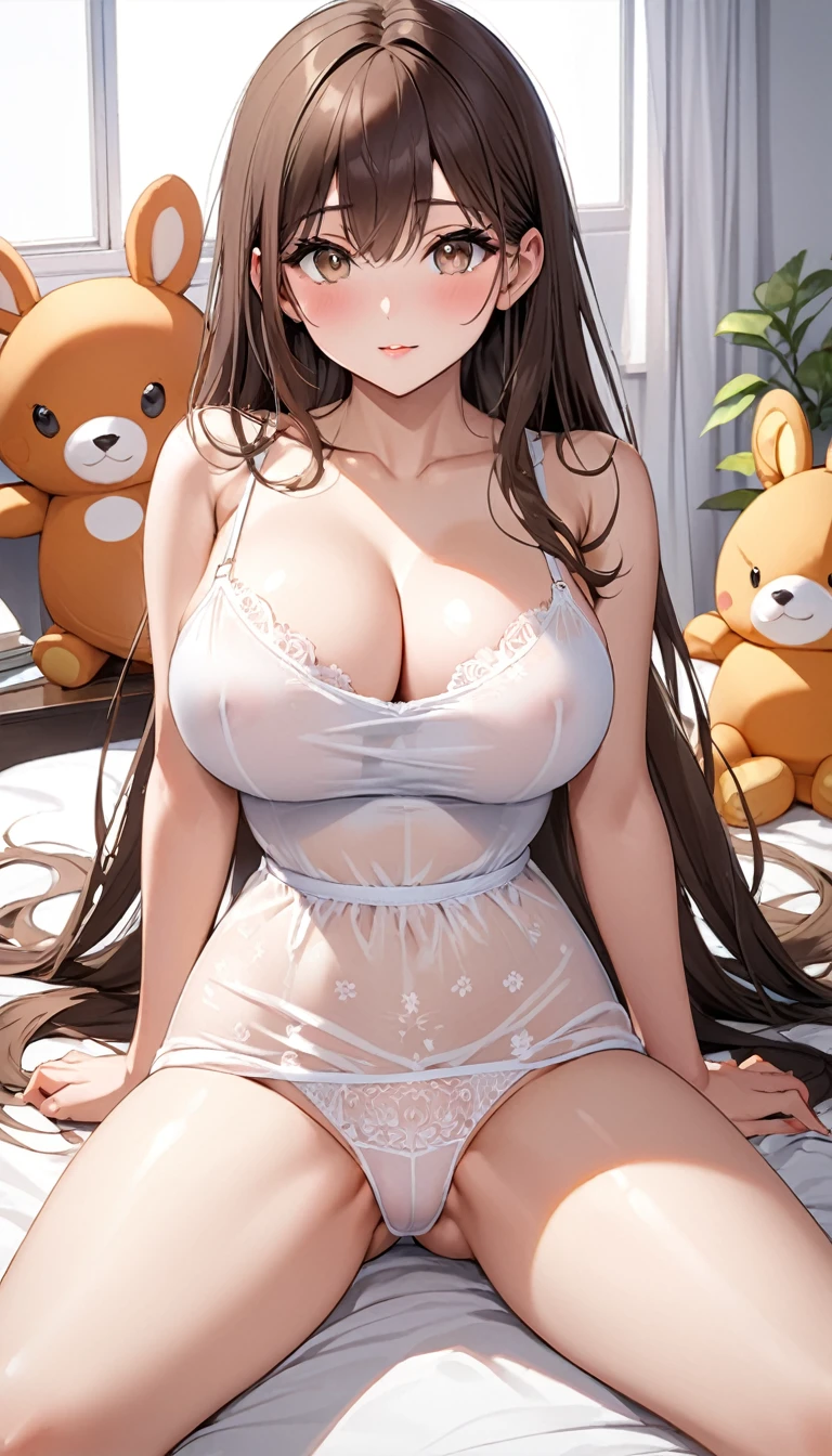 top-quality、Full limbs、complete fingers、1 beautiful woman,mole under eye、、sweat、Slender beauty、straight haired、Bright brown hair、((white swimsuit、covered erectile nipples、very skinny))、cleavage、White pantyhose、hotel room、on  bed、used condom、(((((vulgarity)))))、spoken heart、(tan:1.5)、Sagging Breasts、