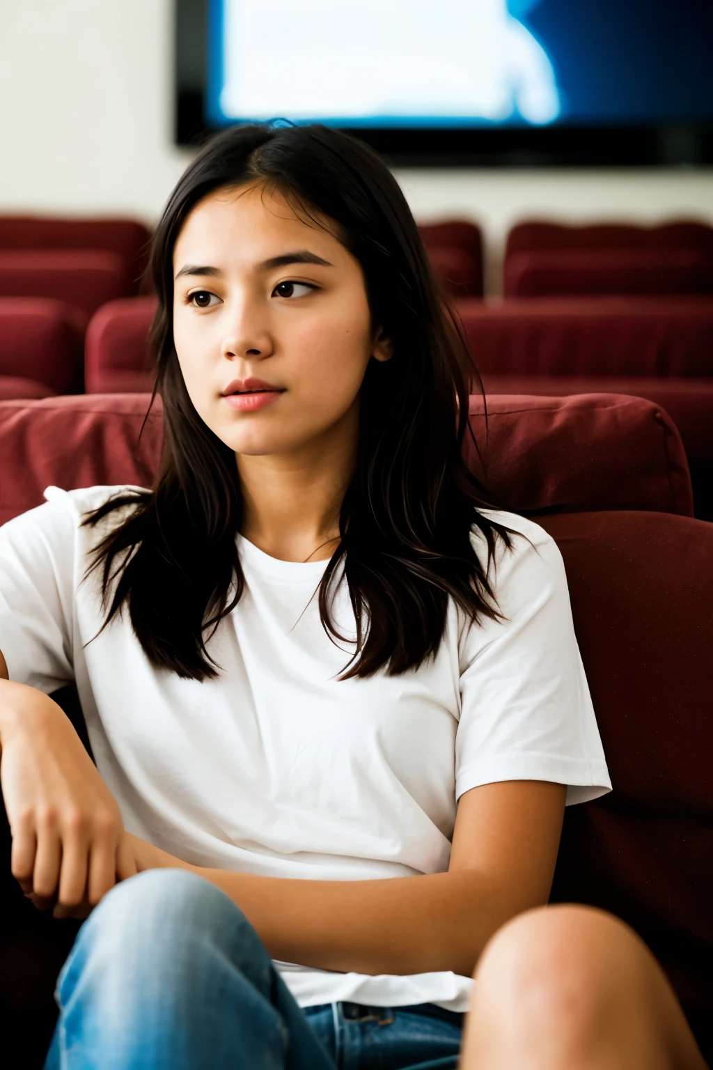 Girl watching a movie
