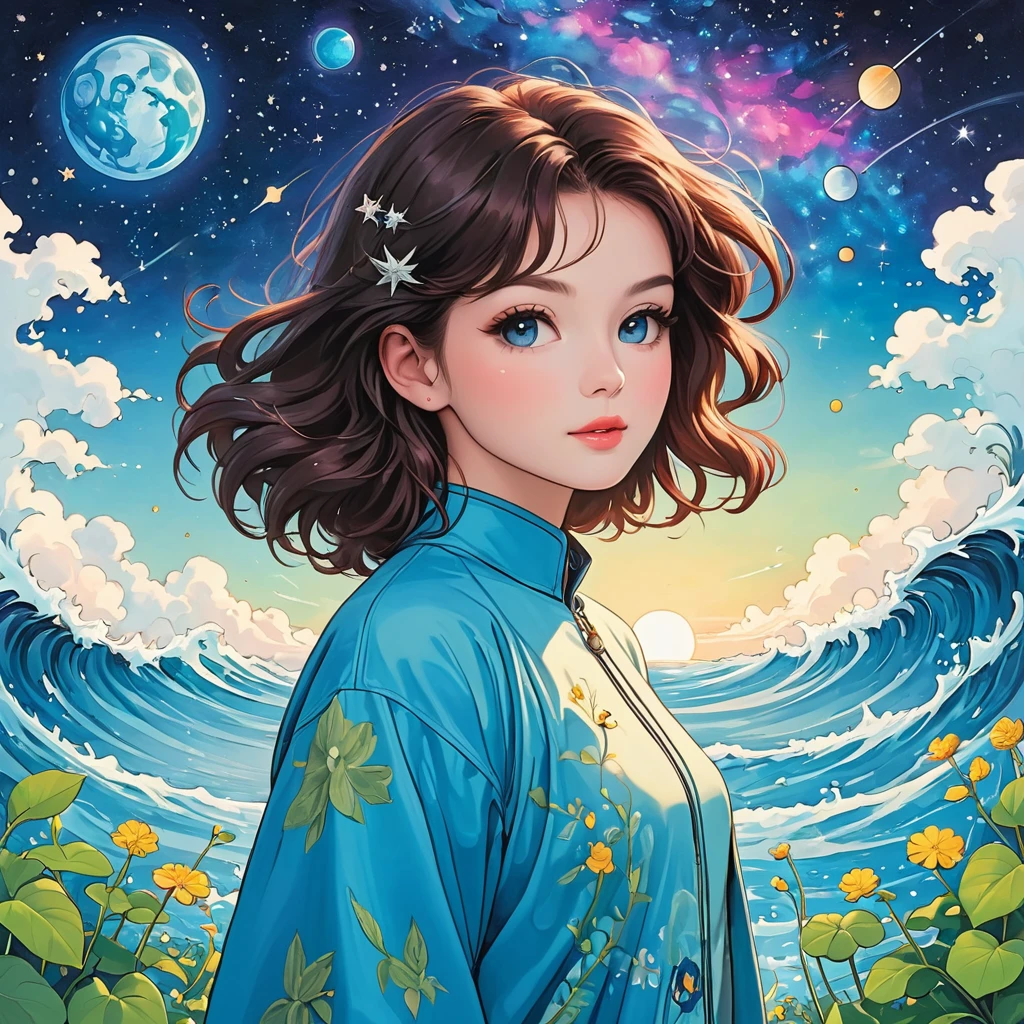 (((James Jean Style：1.5)))，microorganism、plant、Life at sea、eye、Starry Sky，Stitching Abstract Art，Autistic people々Depicting the inner world of，Spatial Sense，blank，interesting，Innocence，Psychedelic Art