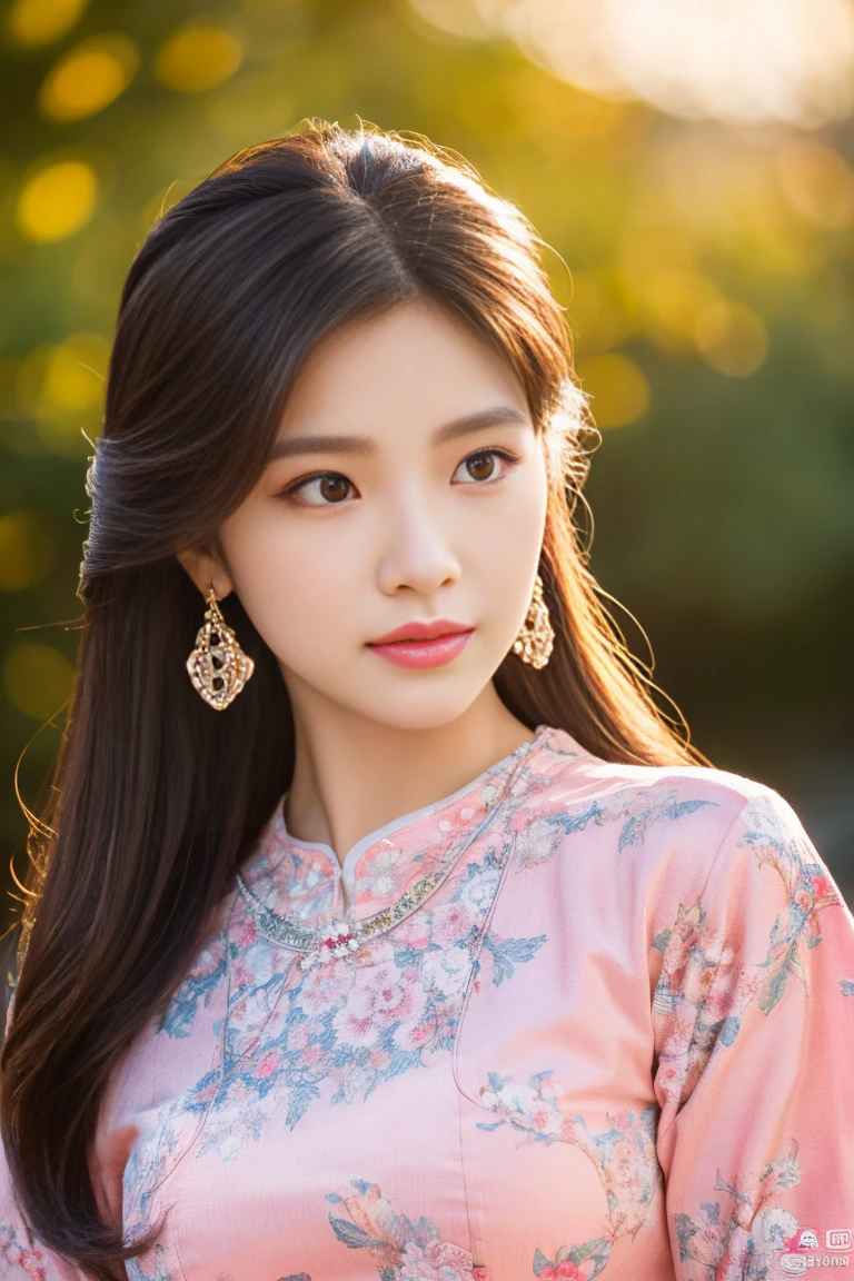 A beautiful Korean woman in a pink dress with a rainbow, traditional Korean hanbok, inspired by Korean artist Kim Jung-Hee, wearing a hanbok apron, inspired by Shin Saimdang and Shin Yun-bok, detailed face and features, realistic, photorealistic, (best quality,4k,8k,highres,masterpiece:1.2),ultra-detailed,(realistic,photorealistic,photo-realistic:1.37),HDR,UHD,studio lighting,ultra-fine painting,sharp focus,physically-based rendering,extreme detail description,professional,vivid colors,bokeh,digital art,traditional Korean art
